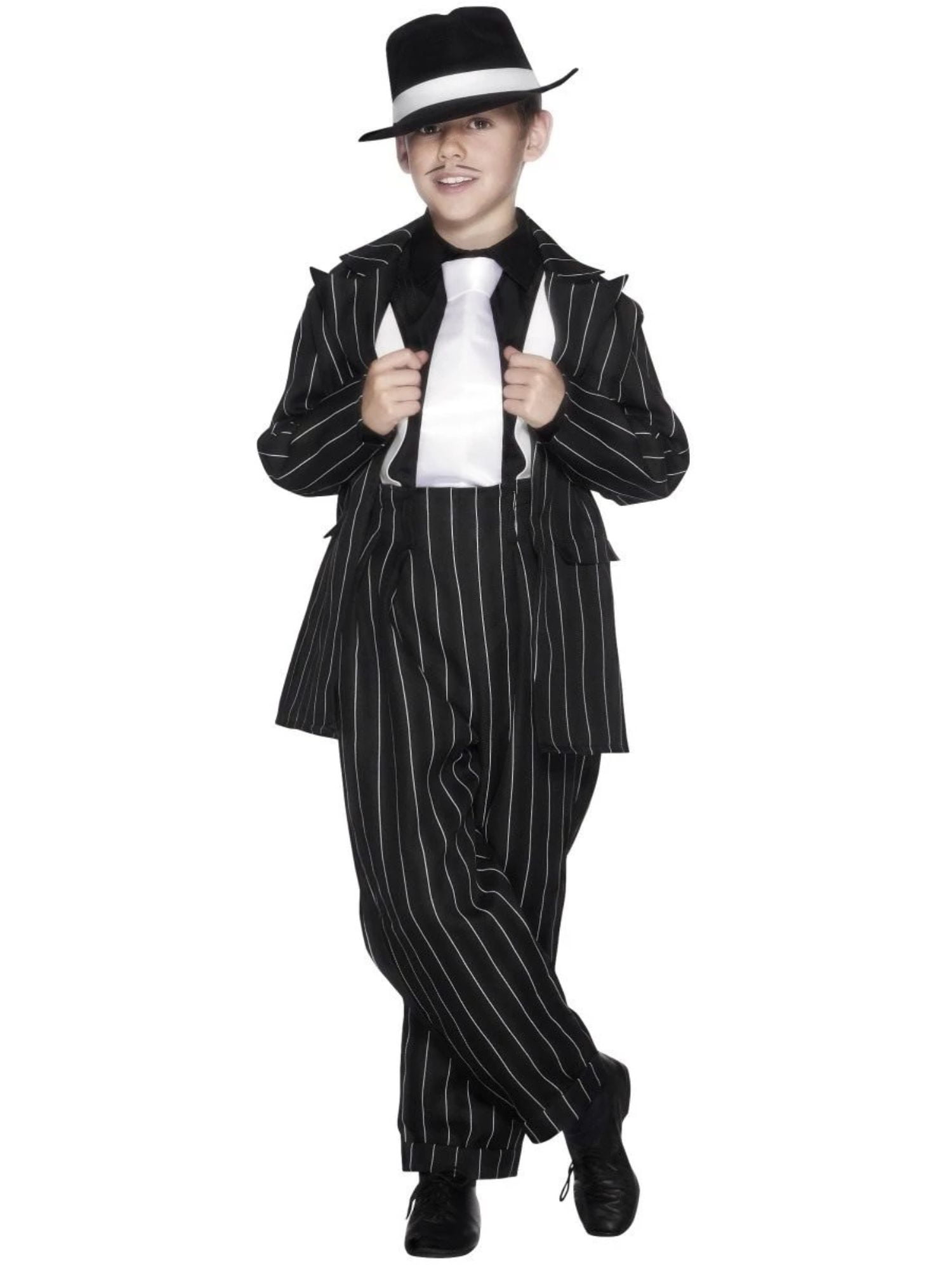 49" Black and White Striped Zoot Suit Boy Tween Halloween Costume XL