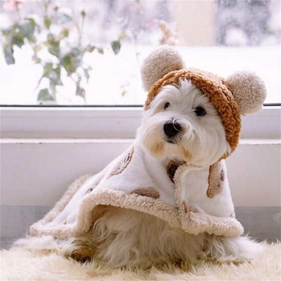 Furry Dog Cape Blanket, Ongmies Soft Pet Cloak Blanket, Warm Cozy Pet Wraps with Hood Winter Nightgown, Cute Thicken Small Dog Cats Robe Clothes