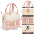 thumbnail image 2 of Lunch Bag for Women Insulated For Men PU leather Small Office Work lunch with Chenille Letters Leakproof Freezable Cooler Reusable Portable Box (White&Pink), 2 of 7