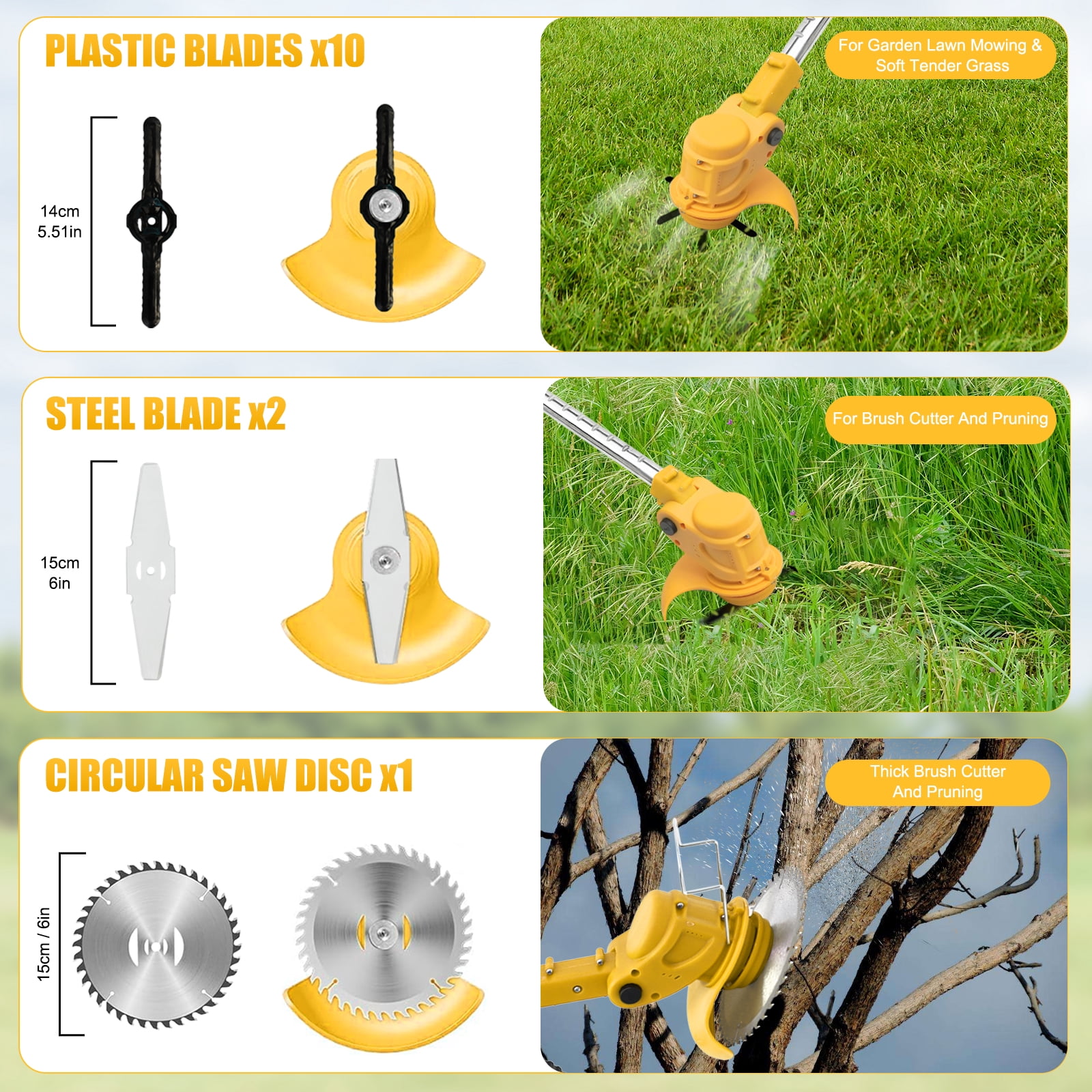 3-in-1 Cordless Grass Trimmer,11,000RPM,650W 2*2.0Ah Batteries Weed Wacker,24V Extendable Height&Adjustable Angle,3 Types Blades Weed Eater for Garden