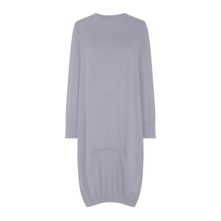 winter loose dresses for women Edvintorg Vacation Dresses for Women 2025 Fall Winter Fashion Solid Color  V-Neck Loose Casual Pleated Dress High Waisted Long Sleeve Work Dresses