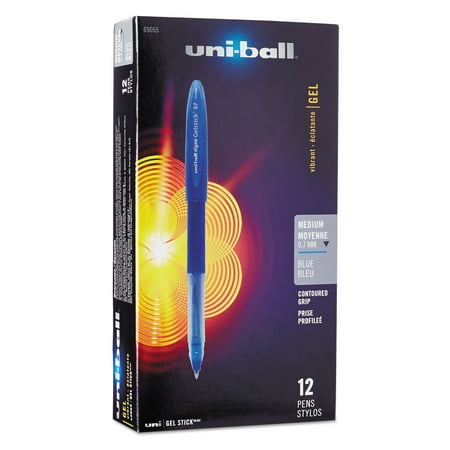 uni-ball Signo Roller Ball Stick Gel Pen, Blue Ink, Medium, Dozen