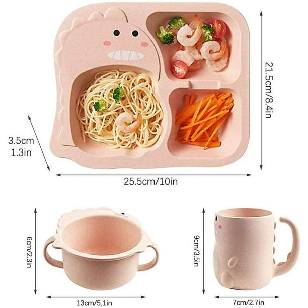 Ydfdwe Dinner Plate Set Children s Dishes Set 6 Piece Children s Dishes And Plates Children Bowl Cup Spoon Fork Cartoon Little Dinosaur Pink P