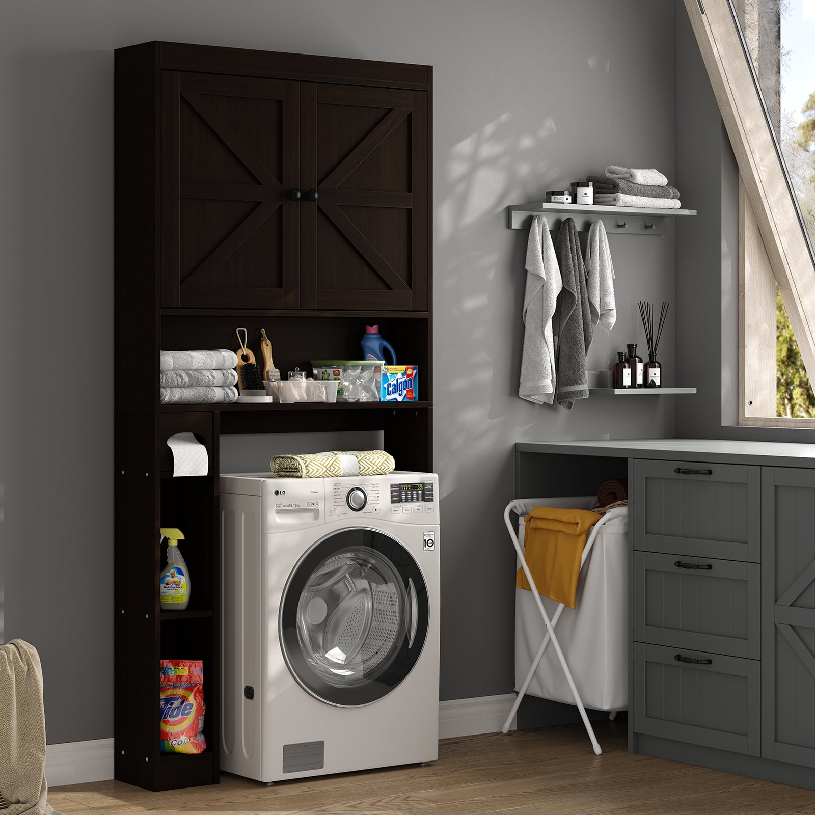 Furnihold 32.3''W Over The Toilet Storage Cabinet with Barn Doors Farmhouse Bathroom Cabinet Over Toilet, Espresso