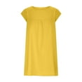 thumbnail image 4 of ZZwxWA Summer Dresses for Women Casual Loose Soft Cotton Linen Tshirt Short Dresses Short Sleeve Round Neck Solid Mini Sun Dress Yellow M, 4 of 6