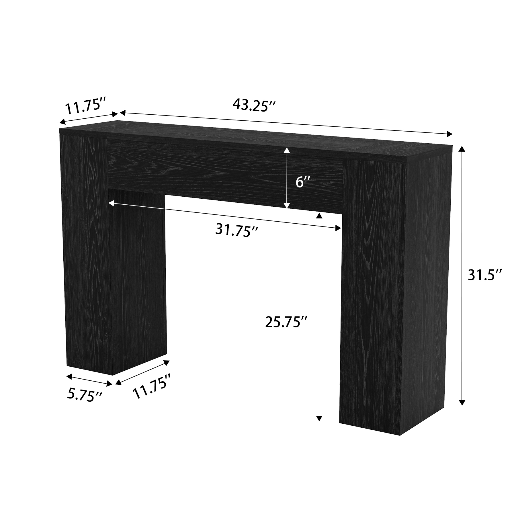 Wood Console Table for Entryway Living Room, 43-Inch Small Sofa Table, Farmhouse Rectangular Accent Console with Wooden Double Base for Behind Couch Hallway Foyer Entrance, Black
