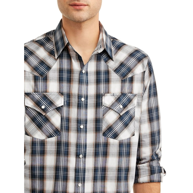 Plains Men s Long Sleeve Plaid Western Shirt up to Size 4XL
