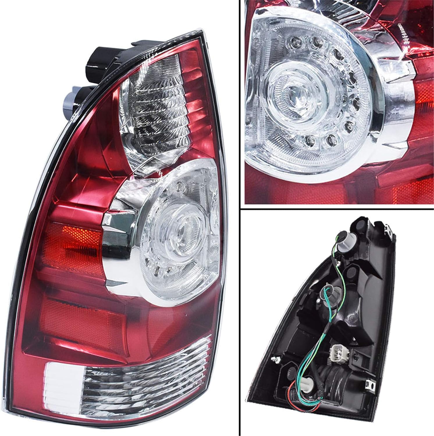 ALL-CARB Red Clear LED Rear Tail Brake Lights Replacement for 2005-2015 Toyota Tacoma Left and Right Side Tail Lights