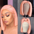 thumbnail image 6 of Light Pink Colored 13x4 Lace Front Wig Straight Short Bob 10-14inch For Women Brazilian Remy Straight HD Lace Frontal Wig Naturai Hairline For Women Daily&Birthday&Wedding Use Wig 180 Density 10 Inch, 6 of 7