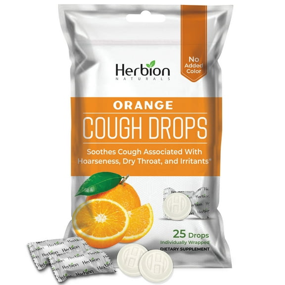 Herbion Naturals Cough Drops with Orange Flavor – 25Ct Pouch – Oral Anesthetic - Relieves Cough - Soothes Sore Throat & Dry Mouth –Eases Bronchial Irritation - For Adults, Children 6 and above.