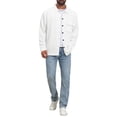 thumbnail image 2 of Men's Vintage Casual Button Down Chest Pocket Jacquard Knit Shirt Jacket M White, 2 of 6