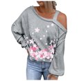 thumbnail image 1 of Camiseta de manga larga con cuello sesgado para mujer a la moda, blusa holgada con hombros descubiertos y estampado de otoño Fridja  bvmnju7195, 1 of 5