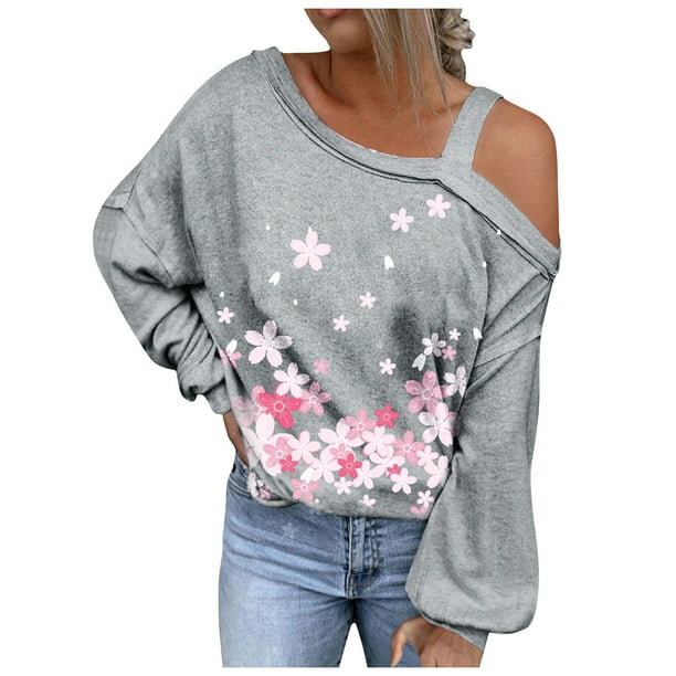 Tops para mujer, camisas, blusas elegantes, informales, camisas de manga larga, camiseta con cuello torcido a la moda, blusa holgada con hombros descubiertos y estampado de otoño Odeerbi ODB-5