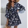 thumbnail image 6 of SHOPESSA Women's Plus Size Dresses Casual Spring Summer Dresses V Neck Short Sleeve Ruffle Floral Flowy Boho Mini Short Beach Dress, 6 of 8