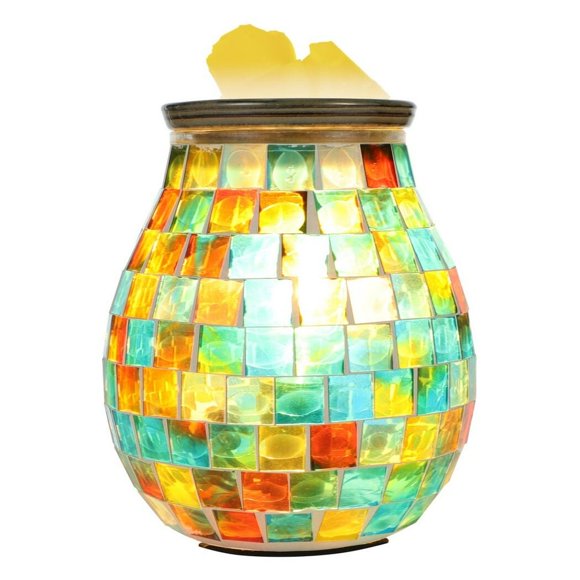 AMERTEERCA Chauffe-Cire en Verre Brûleur de Cire Électrique Chauffe-Cire en Verre pour Cire Parfumée Brûleur d'Huile Électrique avec Motifs en Mosaïque Fondoir de Cire Déco pour Maison Bureau Chambre Salon