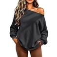 thumbnail image 6 of TARIENDY Womens Sweatshirts Loose Fit Casual Long Sleeve Fall Shirts Fashion Off the Shoulder Pullover Tops Fleece Lined Solid Color Outfits Black M, 6 of 9