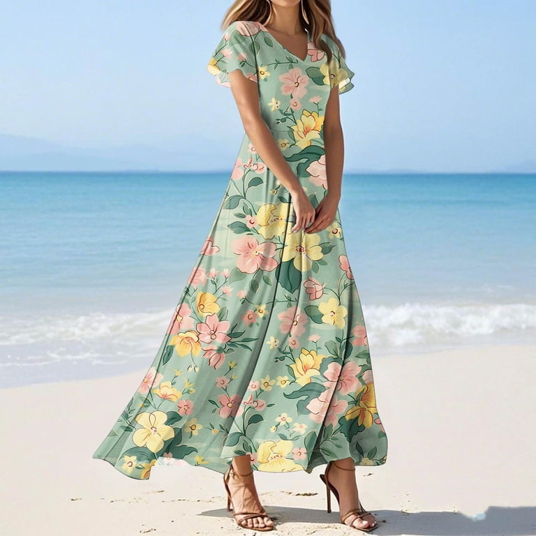 green floral chiffon maxi dress Praire Floral Silk Chiffon Maxi Dress in Green and White main image 1