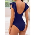 thumbnail image 3 of Cadmus Womens V Neck Ruffled One Piece Swimsuit Tummy Control Cutout Bathing Suits,2390, Blue，Medium, 3 of 6
