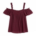 thumbnail image 4 of Summer Cold Shoulder Shirts for Women Boho V-Neck Short Sleeve Top Ruffled Casual Blouse Going Out Outfits for Vacation and Everyday, 4 of 4