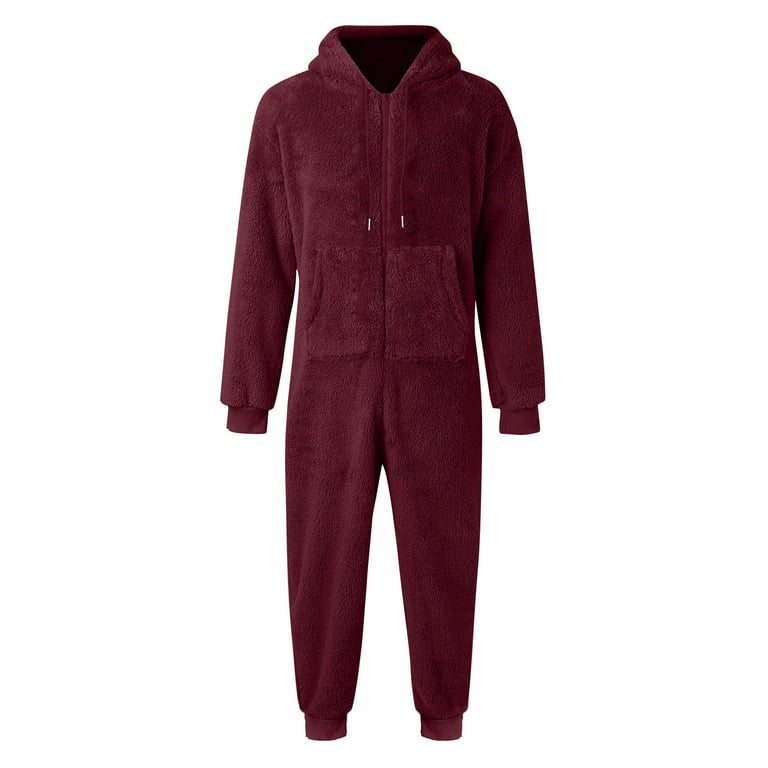 Lisingtool Overalls Men Artificial Wool Long Sleeve Pajamas Casual