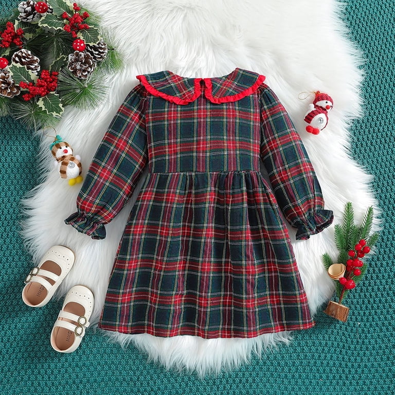 Plaid Dress Toddler Girls Long Sleeve Dress YTDSCS 2-7Y Kids Toddler Girls  Dress Long Sleeve