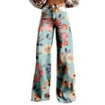 thumbnail image 2 of Women's Casual Pants Women'S Wide Leg Pant Vintage Floral Print High Waisted Straight Stretch Pants With Pockets,Blue Women's Casual Pants XL, 2 of 4