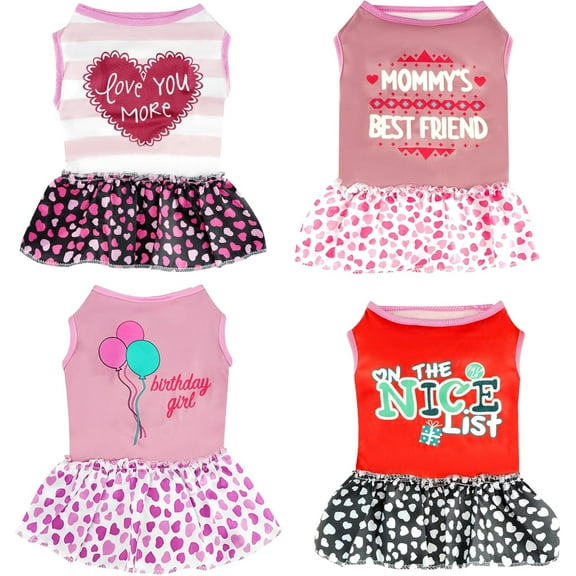4 Pack Dog Dresses Adorable Girl Puppy Printed Dresses Pet Doggy Clothes for Small Dogs Girl Holiday Apparel Dresses(S)