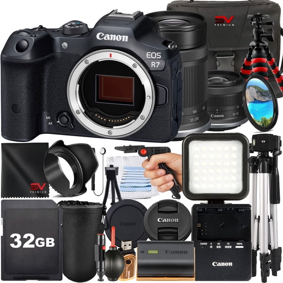 Canon EOS R7 Mirrorless Camera with RF-S 18-45mm   55-210mm Lens   SanDisk 32GB Memory Card   Case   Tripod   SV Premium Accessory Bundle (International Version)