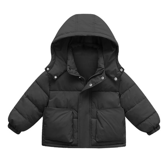 Elainilye Fashion Toddler Winter Coat Boys Girls Puffer Jacket Long Sleeved Thickening Windproof Hooded Coat Winter Jacket,Black