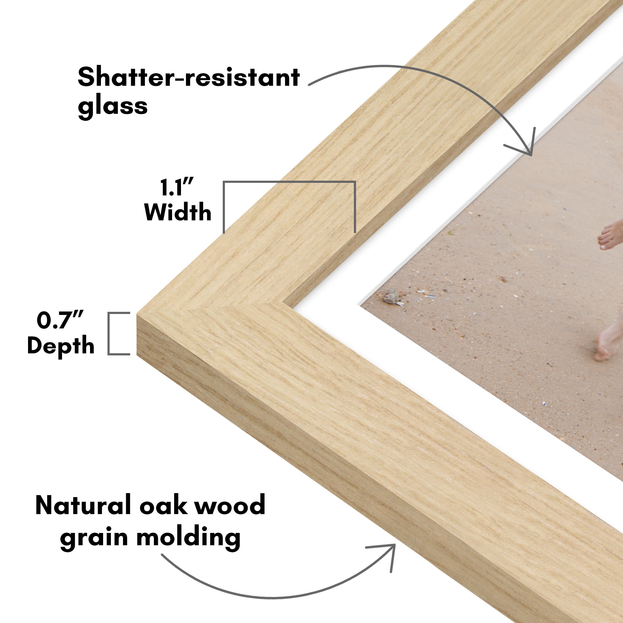 Americanflat 12x18 Poster Frame with Shatter-Resistant Glass with 11x17 Mat Display Photo Hudson - Natural Oak