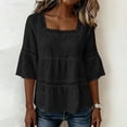 thumbnail image 4 of VBVC Women's Cotton Linen Square Neck Top, Ladies' 3/4 Sleeve Babydoll Blouse, Lace Trim Tiered Summer Shirt For Women, Black , S-2XL, 4 of 6