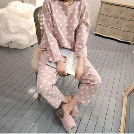 

Special Buys! Pajama Sets for Women Cute Autumn Cotton Polka Dot Print Long Sleeve Nightwear Top and Pants Loungewear Soft Sleepwears For Girl s