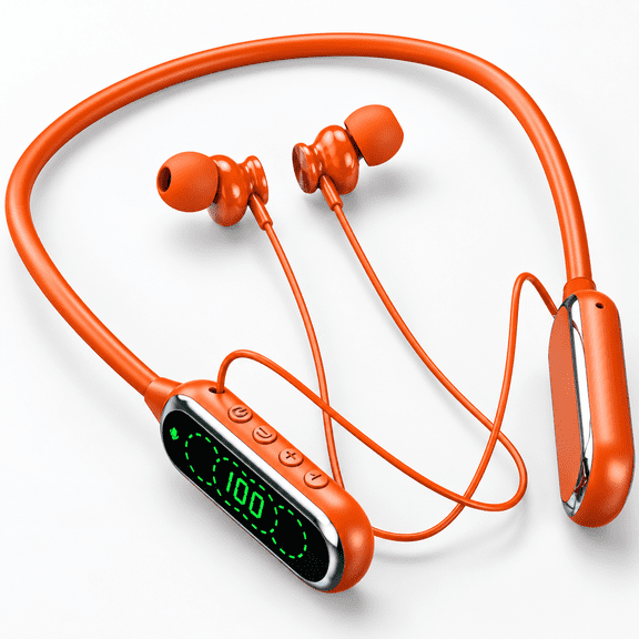 Neckband Bluetooth Headphones, In Ear Wireless Earphones with Bluetooth 5.4, Card Playback for Sports, Travel, Workouts and Daily Listening, Orange