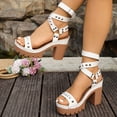 thumbnail image 3 of Rokment Womens Punk Studded Platform Chunky Block Heeled Dressy Sandals 2026 Trendy Casual Leather Ankle Strap Comfortable Arch Support Strappy Dress Summer Shoes White Size 9.5, 3 of 6
