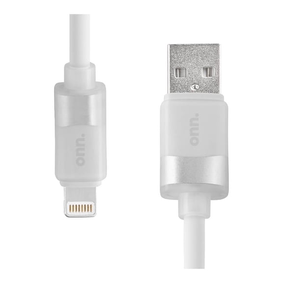 Cable USB a Lightning Onn 1.2m, Silicón 3A Blanco
