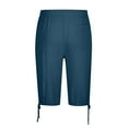 thumbnail image 6 of hopeusnice Mens Loose Fit Workout Fashion Summer Solid Color Cotton Linen Capri Shorts Cropped Lounge Trousers Casual Beach Elastic Waist Pants Blue M, 6 of 7