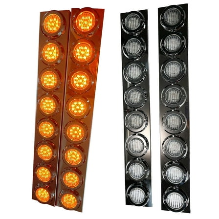 BST BSSP Front Air Cleaner Light Bar With Bracket For Peterbilt Trucks W/16 Flat Amber 2" Lights & Bezels Reflector/Clearance Lens/Marker Light, Stainless Steel