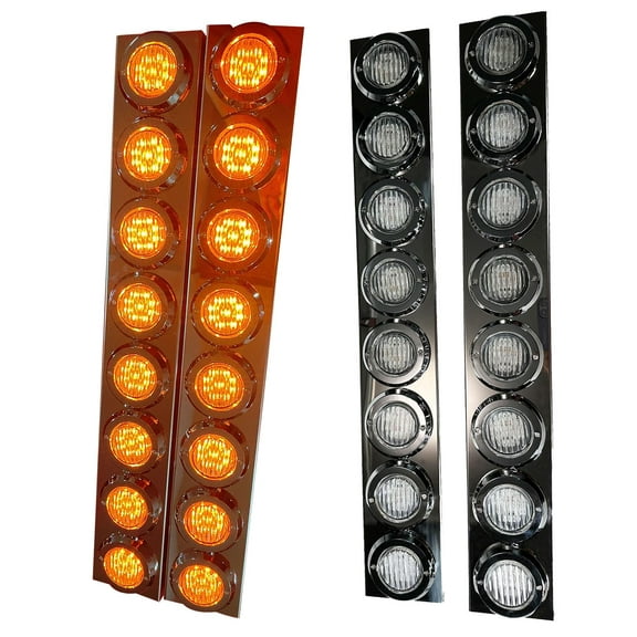 BST BSSP Front Air Cleaner Light Bar With Bracket For Peterbilt Trucks W/16 Flat Amber 2" Lights & Bezels Reflector/Clearance Lens/Marker Light, Stainless Steel