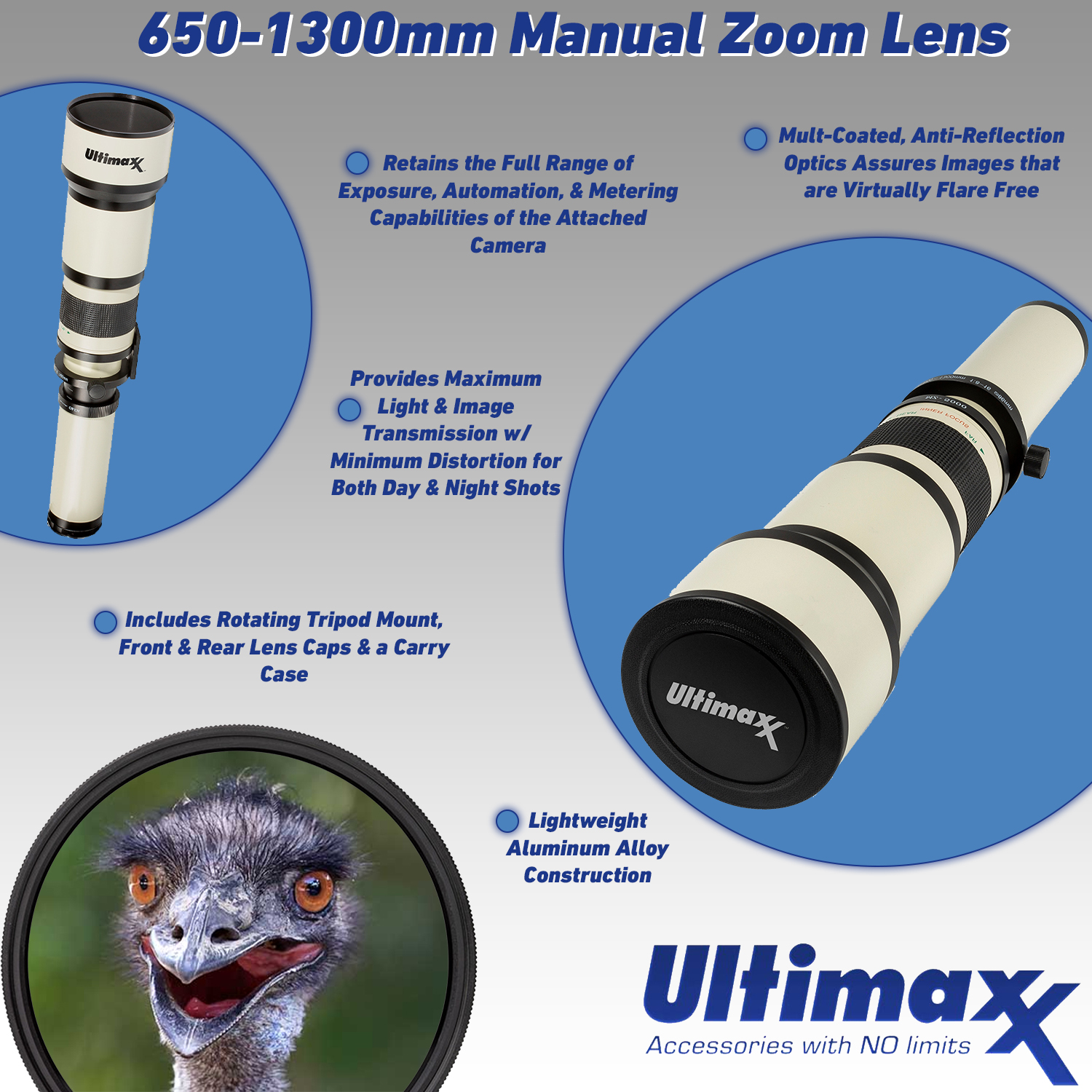 Ultimaxx 650-1300mm f/8-16 Manual Zoom Lens for Nikon Z7, Z7 II, Z6, Z6 II, Z5, Z50 Mirrorless Cameras & Other Z-Mount Cameras & Basic Bundle - Includes: 2x Converter for T-Mount Lenses & More - image 2 of 6