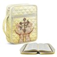 thumbnail image 2 of HELLHERO Elastic Polyester Book Protector Case with Portable Handle, Praying Hands Cross Print Zipper Pocket Zippered Pockets Bible Cover Case for School, 2 of 9