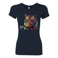 thumbnail image 2 of Wild Bobby, Colorful Rainbow Tiger Animal Lover Womens Slim Fit Junior Tee, Navy, Medium, 2 of 3