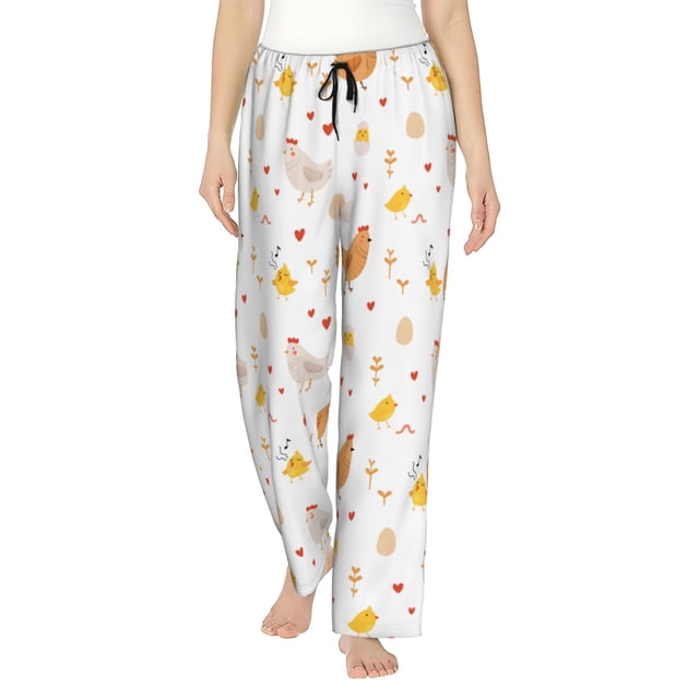 Balery Funny Chicken Pantalones de pijama para mujer, pijamas ultraligeros, pantalones de estar por casa-Small