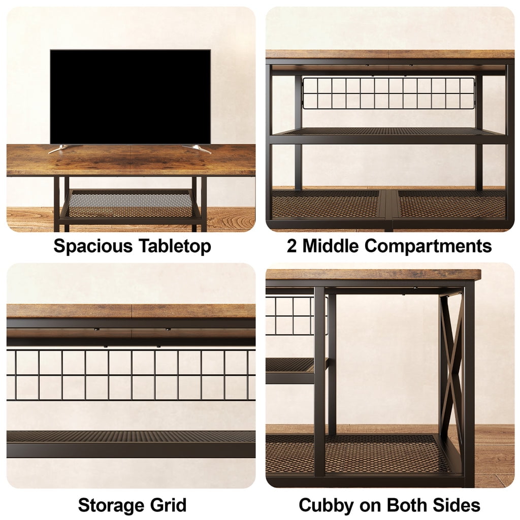 Aiho 59.8 "L TV Stand for TVs up to 65", 65 inch TV stand with Storage Shelves for Living Room - Rustic Brown
