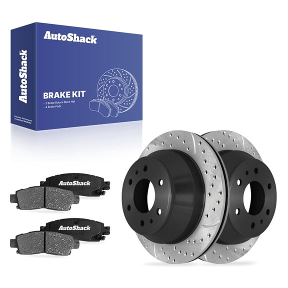 AutoShack Rear Vented Drilled & Slotted E-Coated Brake Rotors   Ceramic Pads 6-PC Brake Kit Replacement for 2002-2009 Chevrolet Trailblazer 2002-2009 GMC Envoy ShadowGuard 12.8" (325 mm)