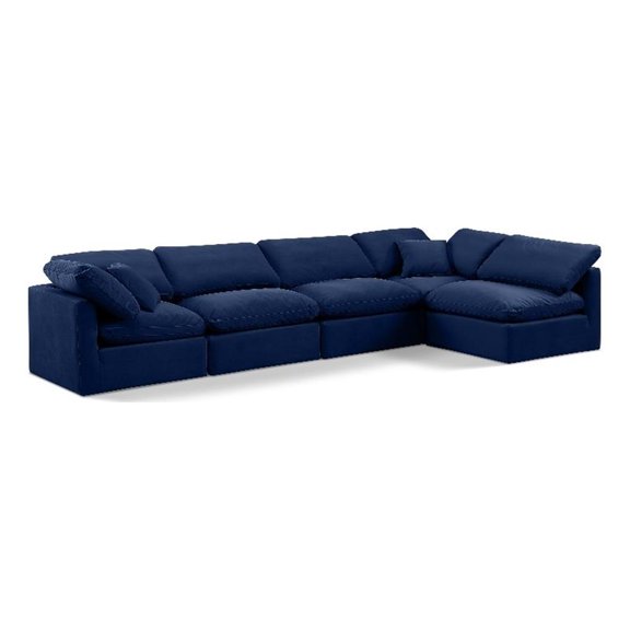 Meridian Furniture Indulge 164" Velvet L-Shaped Modular Sectional in Navy