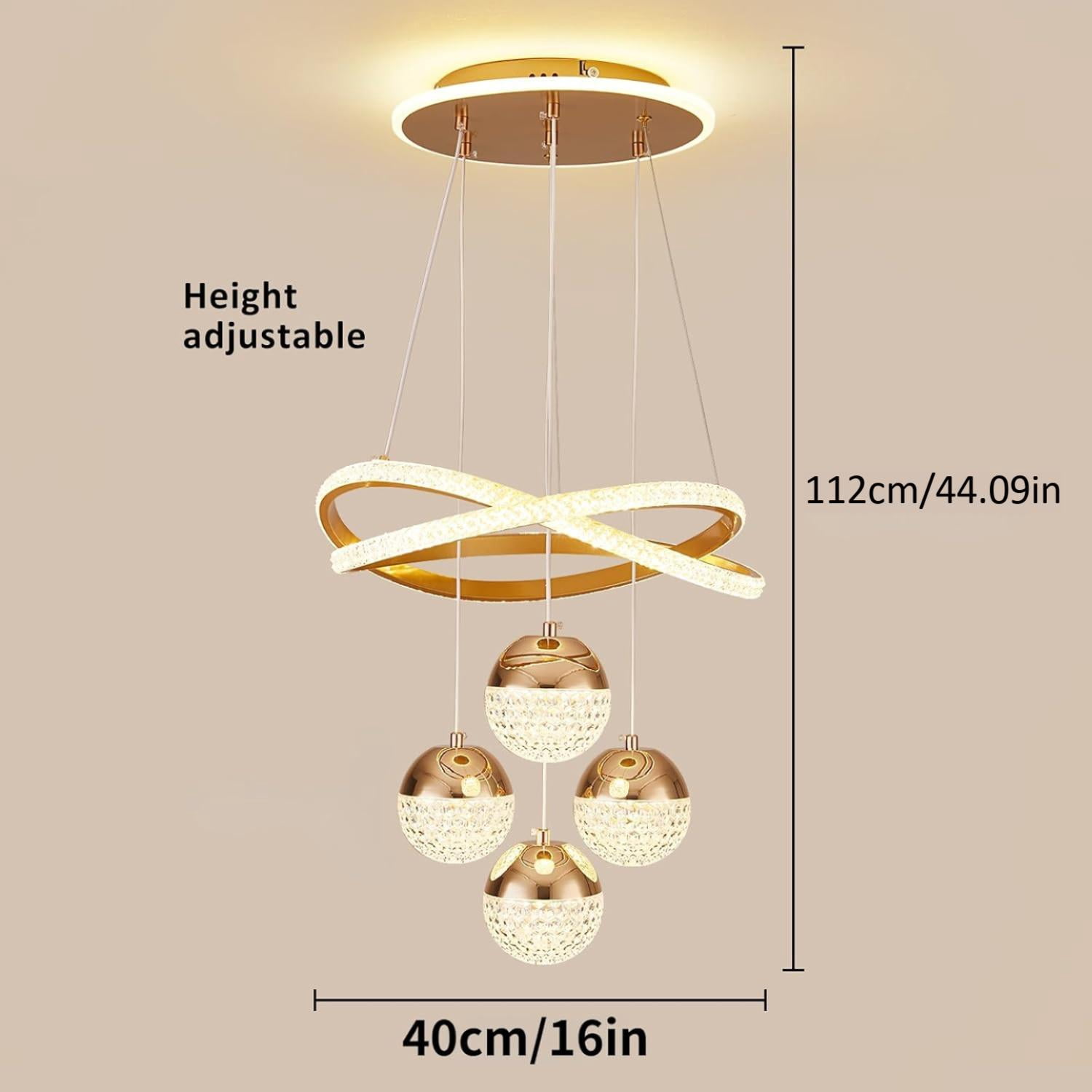More Change Modern Gold LED Chandeliers, 3-Color Dimmable Pendant Light for Kitchen Island, Dining Room, Living Room, Contemporary Hanging Ceiling Light, Adjustable Height for Modern Home Decor