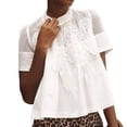 thumbnail image 1 of Blusa Acampanada con Detalle de Encaje para Mujer, Corta, Cuello Redondo, Holgada, Estilo Informal y Elegante. S, 1 of 7