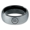 thumbnail image 2 of Tungsten Horoscope Aquarius Band Ring 8mm Men Women Comfort Fit Black Dome Brushed Gray Polished, 2 of 4