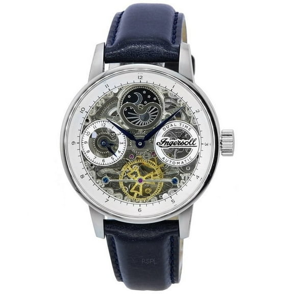 Ingersoll The Jazz Sun and Moon Phase Leather Strap Skeleton Silver Dial Automatic I07702 Men's Watch