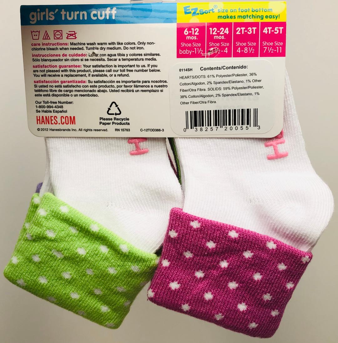 Toddler Girls' Turn-Cuff Socks, 6-Pack - image 2 of 4